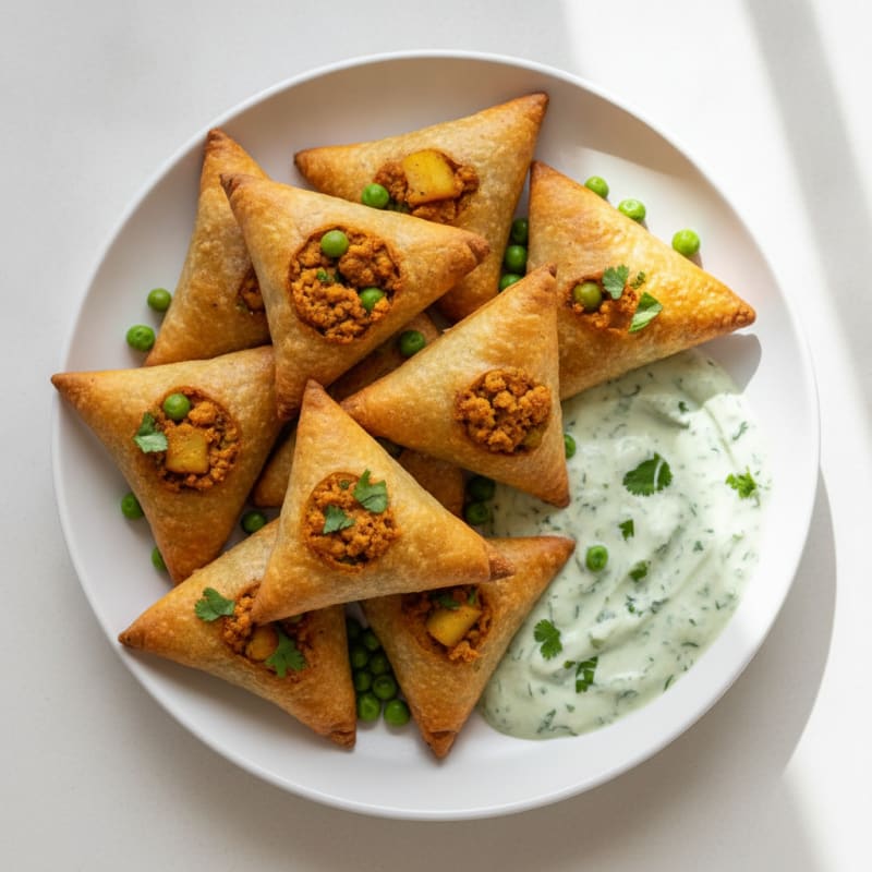 Spiced Potato Pea Samosas with Chutney