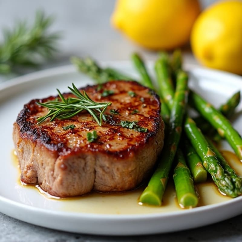 Garlic-Herb Seared Ribeye with Lemon Roasted Asparagus
