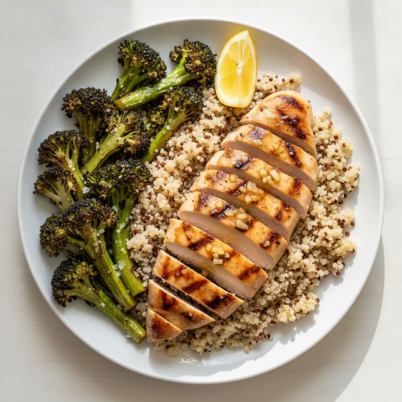 Grilled Chicken Breast with Quinoa and Roasted Broccoli
