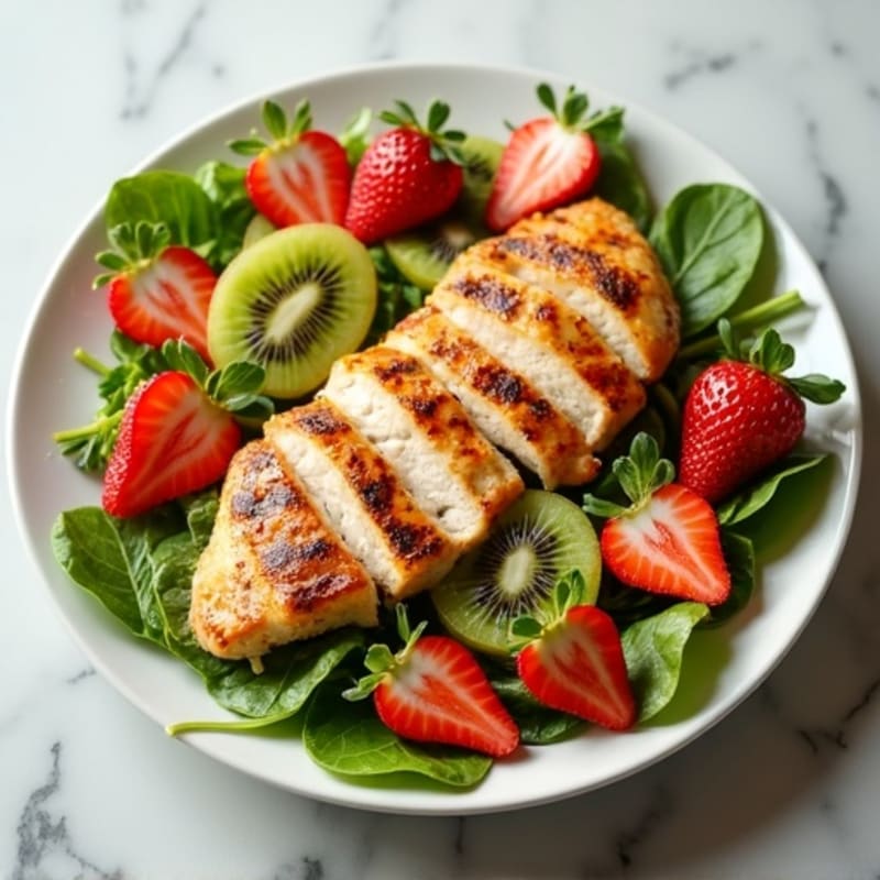 Fresh Strawberry Kiwi Salad with Grilled Chicken