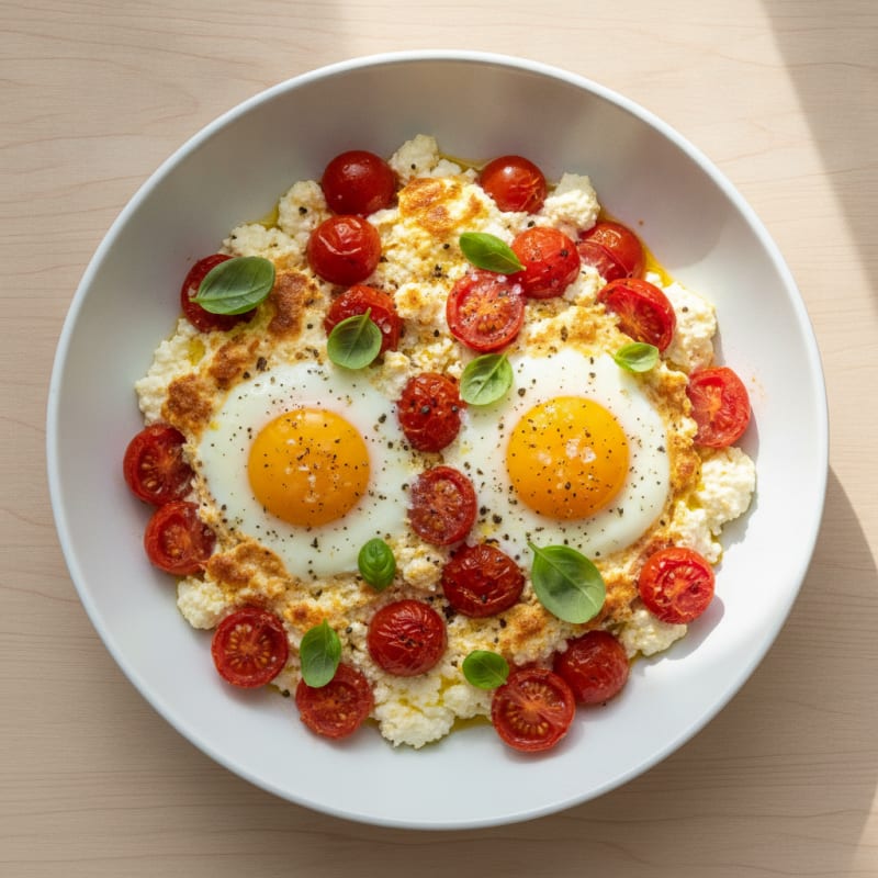 Baked Eggs with Tomatoes and Cottage Cheese
