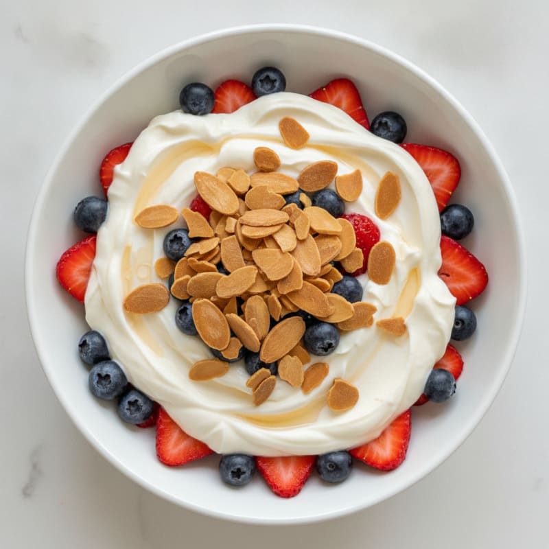 Greek Yogurt Protein Parfait with Mixed Berries and Almonds