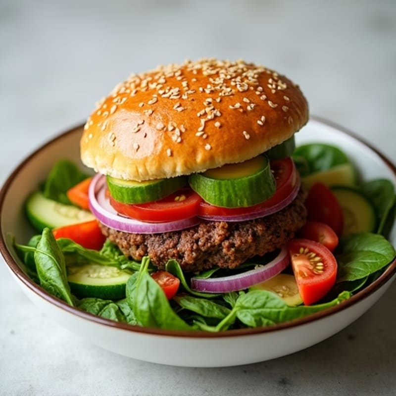 Lean Ground Beef Burger Bowl with Fresh Crisp Veggies
