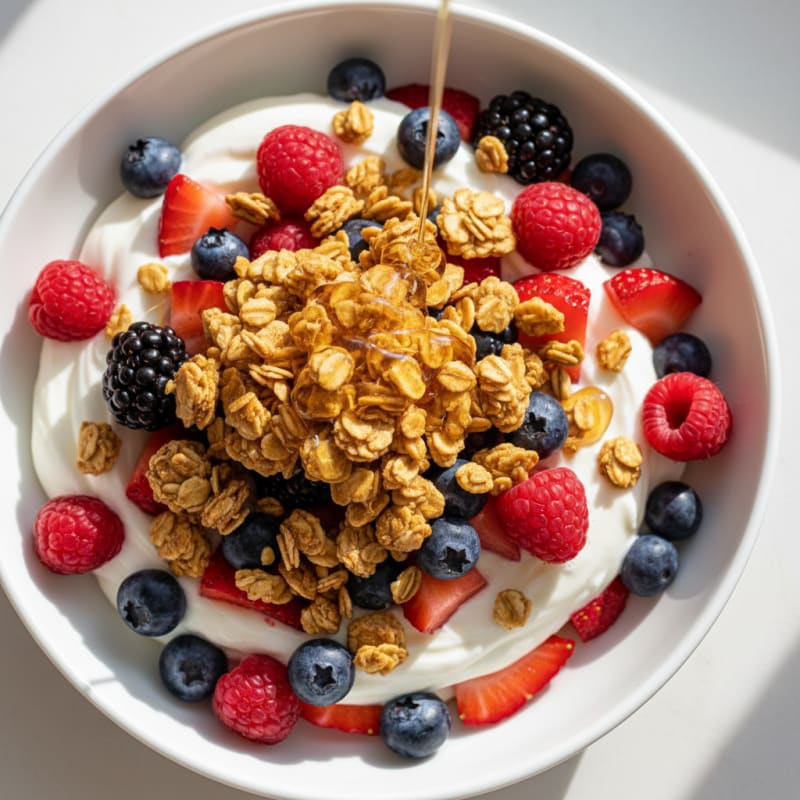 Creamy Greek Yogurt Parfait with Protein Granola and Mixed Berries