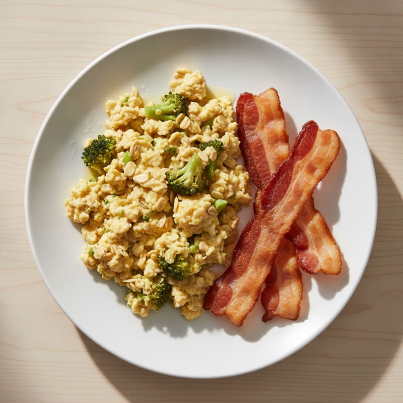 Egg and Oat Protein Scramble with Crispy Turkey Bacon