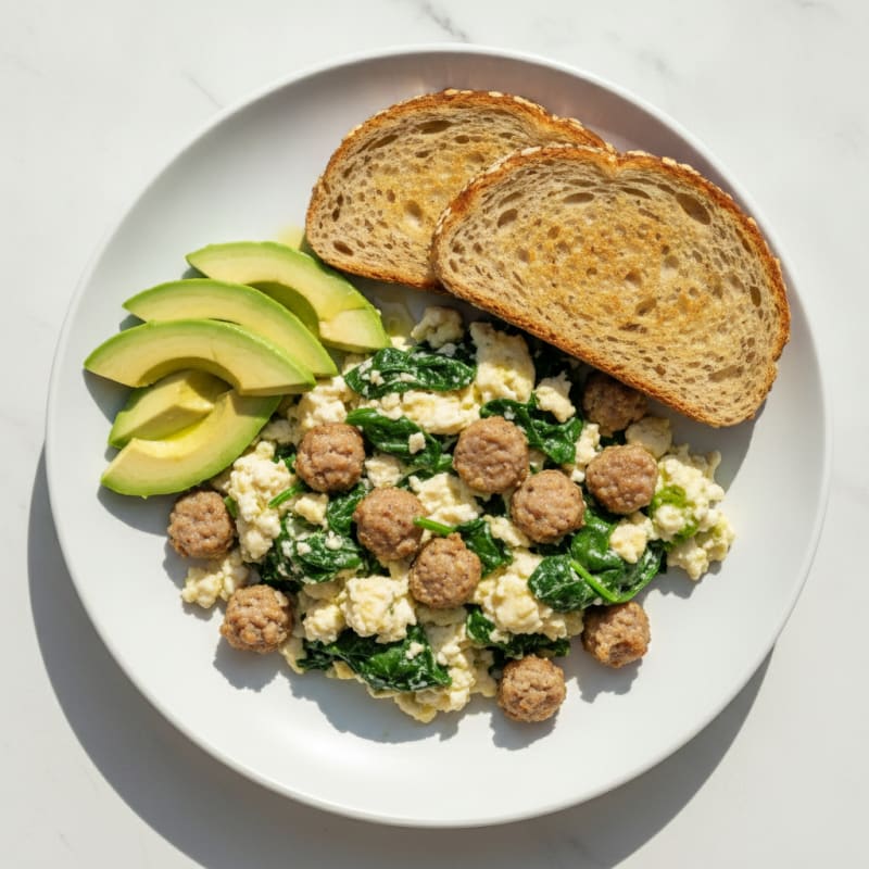Egg White Scramble with Spinach and Turkey Sausage