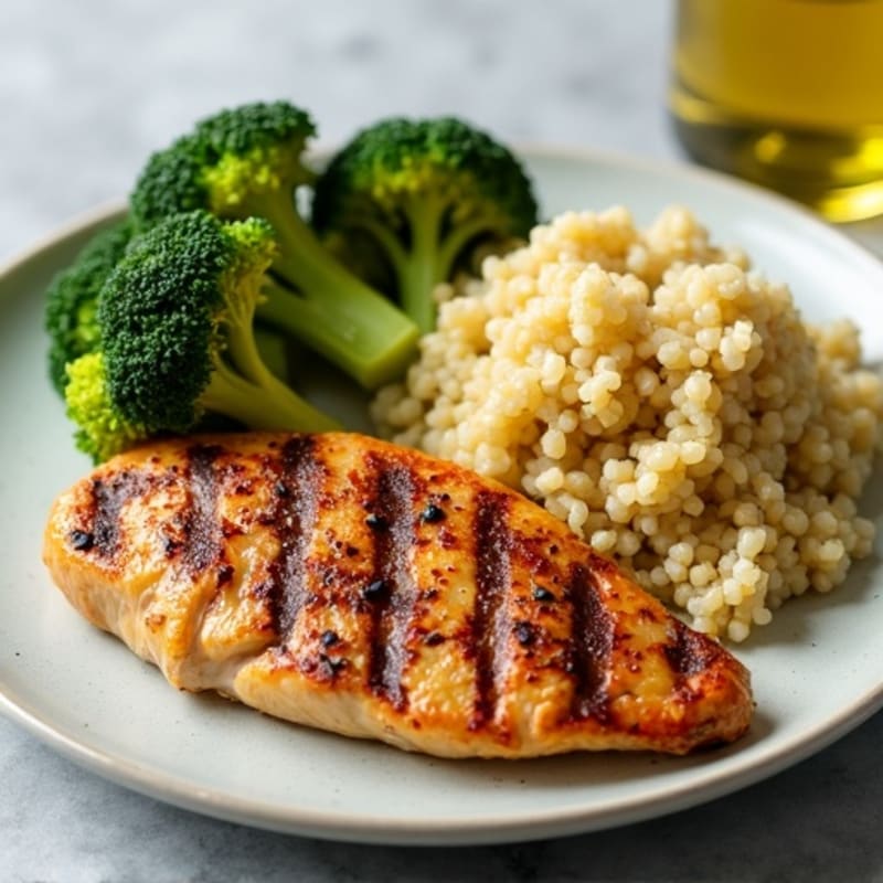 Grilled Chicken Breast with Roasted Broccoli and Quinoa