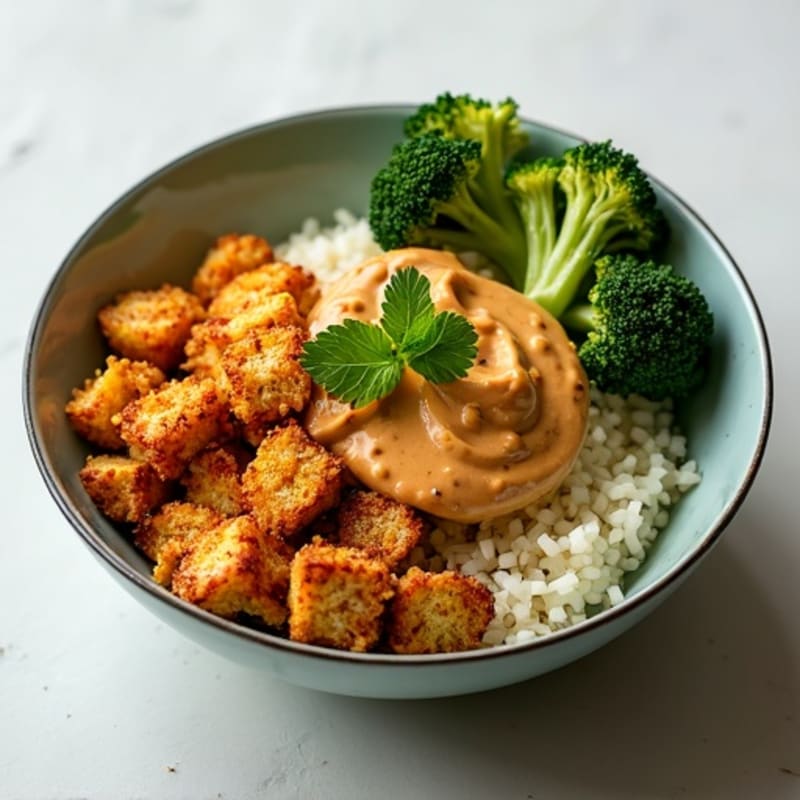 Crispy Peanut Tempeh Bowl with Roasted Broccoli