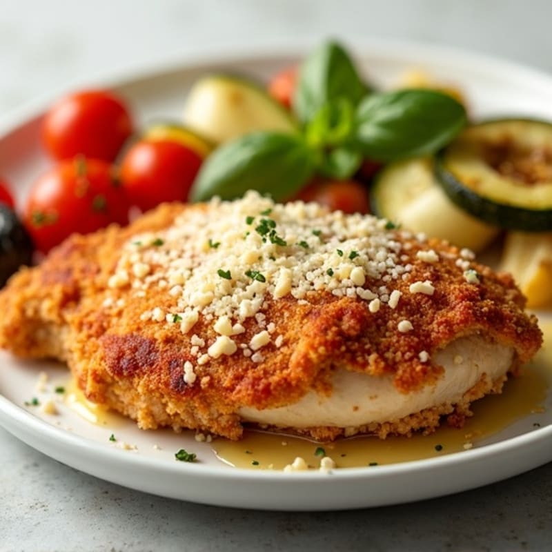 Healthy Crispy Chicken Parmesan with Roasted Vegetables