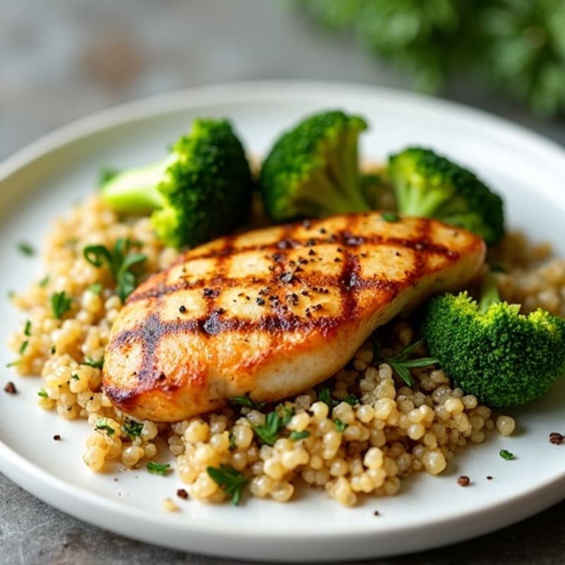 Grilled Chicken Breast with Quinoa and Roasted Broccoli