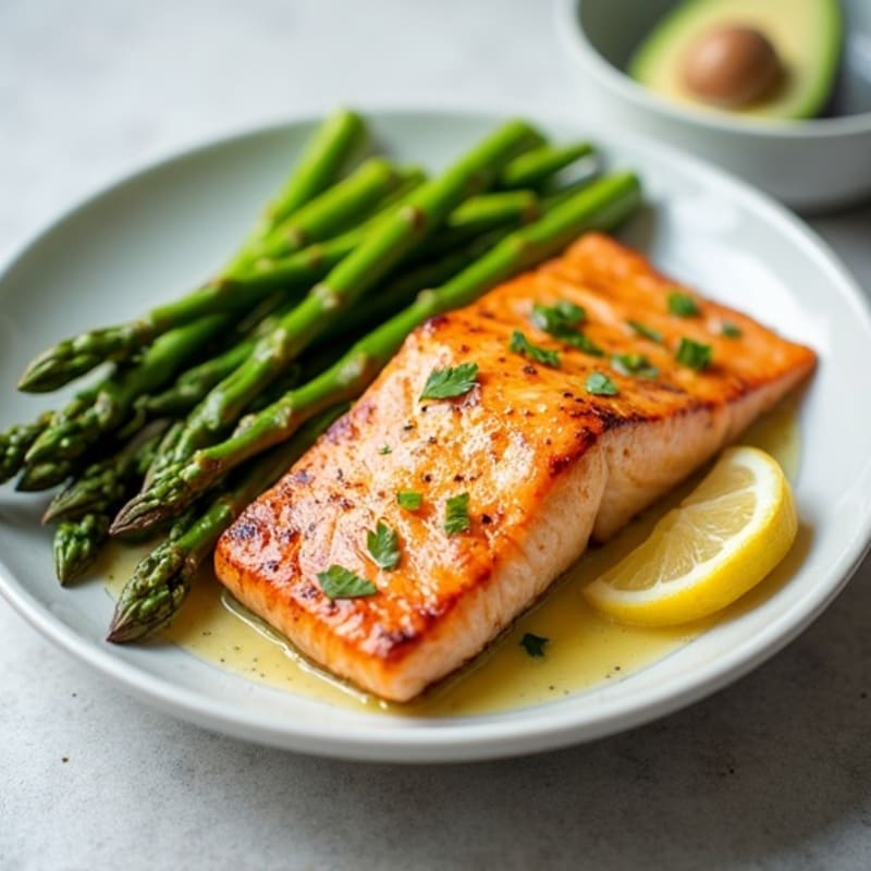 Seared Salmon Fillet with Steamed Asparagus and Lemon Zest