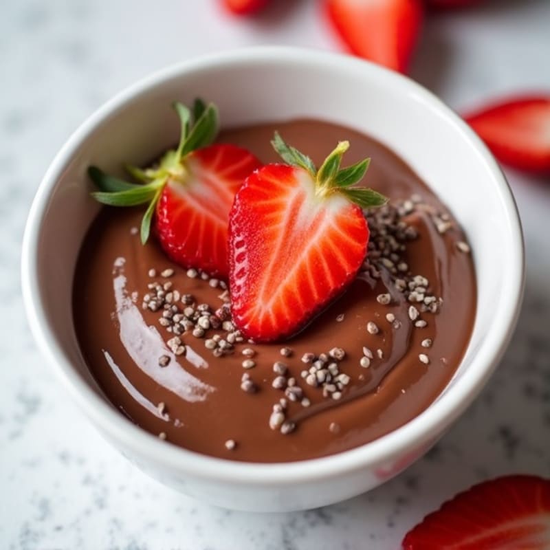 Chocolate Protein Pudding with Sliced Strawberries