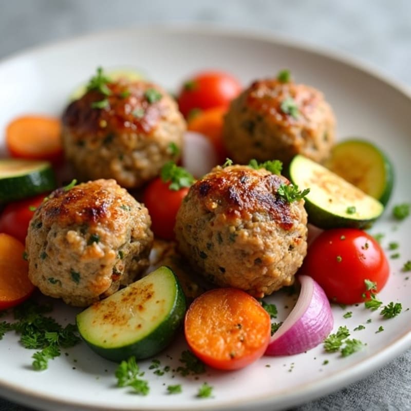 Herb-Baked Turkey Meatballs with Roasted Vegetables