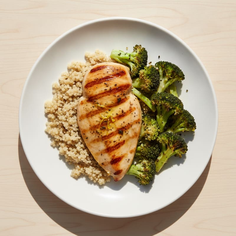 Grilled Chicken Breast with Quinoa and Roasted Broccoli