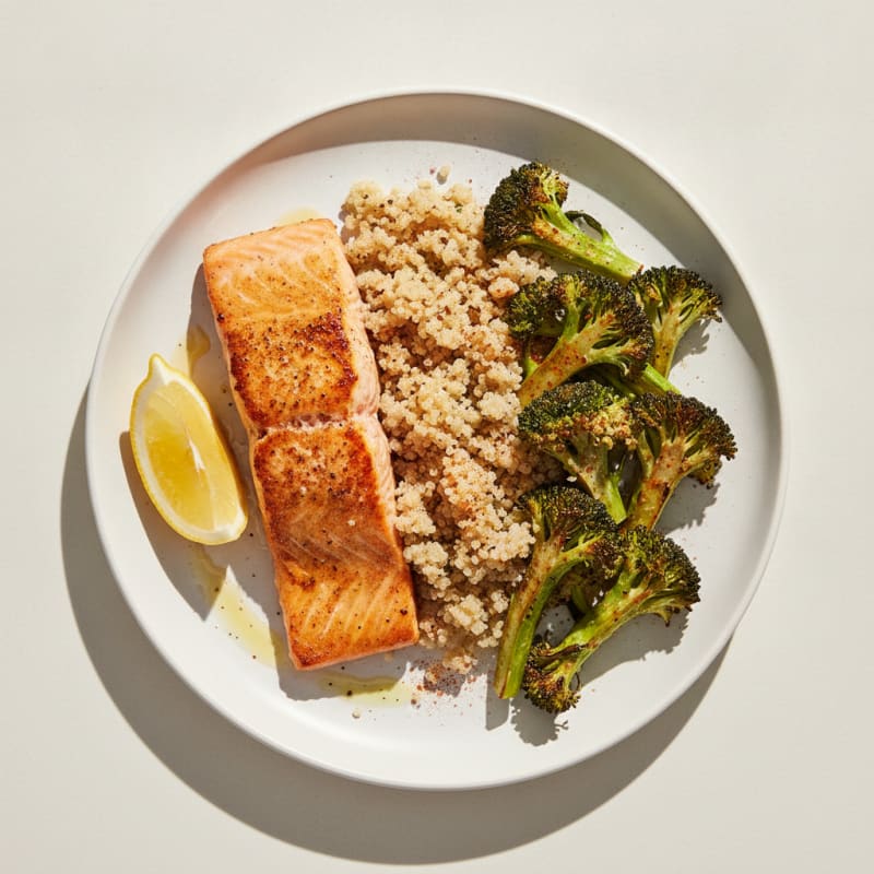 Seared Salmon with Roasted Broccoli and Quinoa