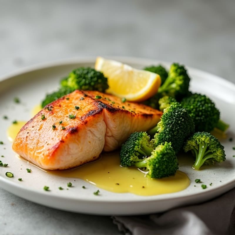 Seared Salmon with Roasted Broccoli and Lemon