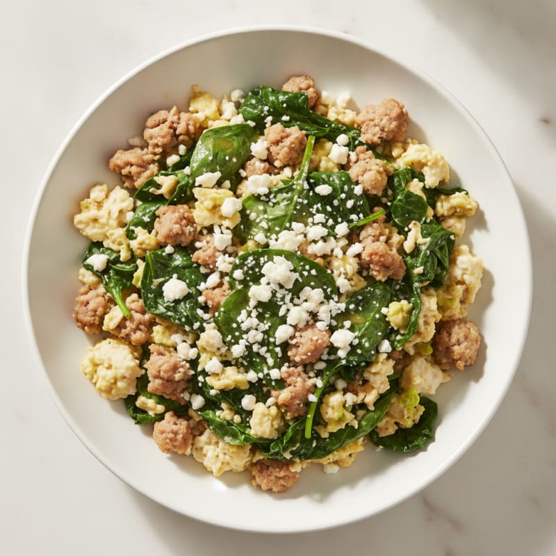 Egg White and Turkey Sausage Scramble with Spinach and Feta
