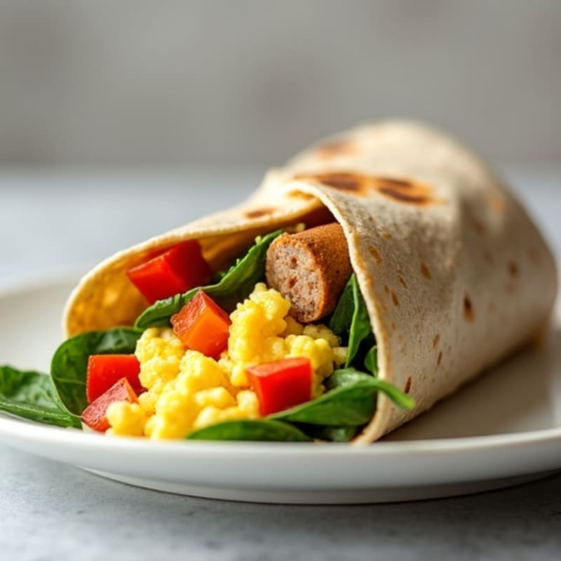 High-Protein Scrambled Egg and Turkey Sausage Whole Wheat Breakfast Burrito