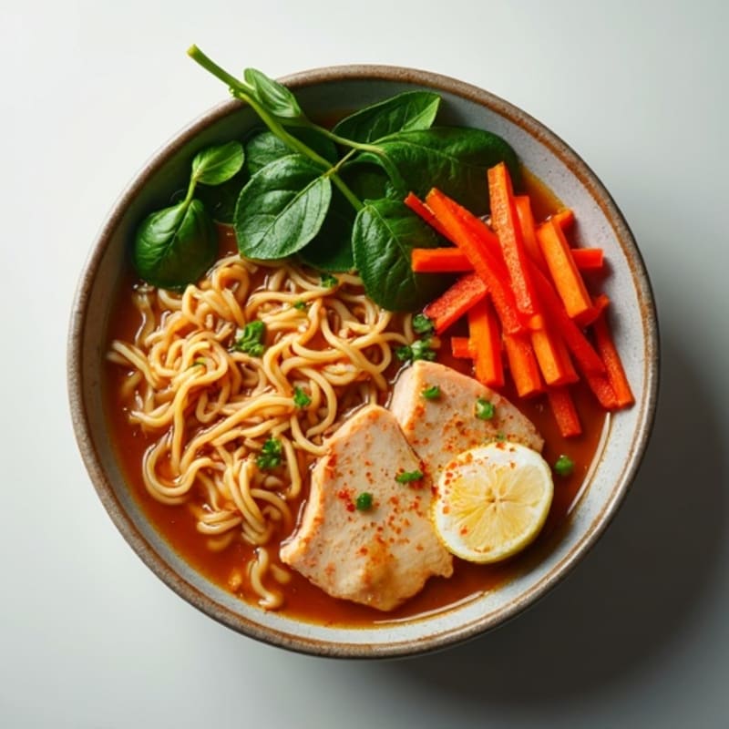Spicy Sriracha Chicken Ramen with Fresh Vegetables