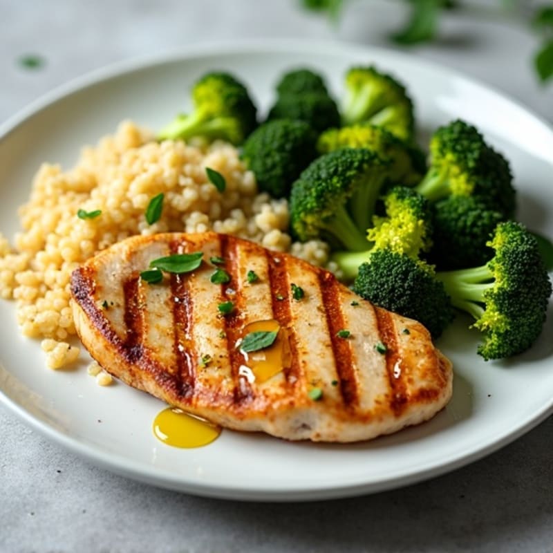 Grilled Chicken Breast with Quinoa and Roasted Broccoli