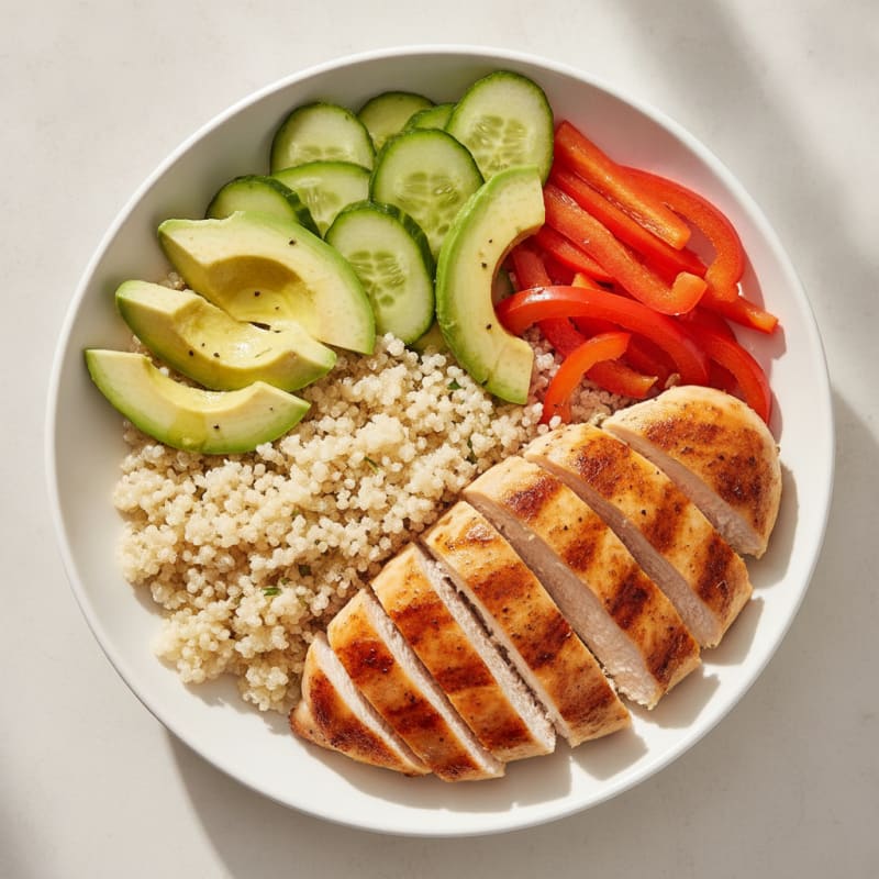 Grilled Chicken and Quinoa Bowl with Crunchy Vegetables