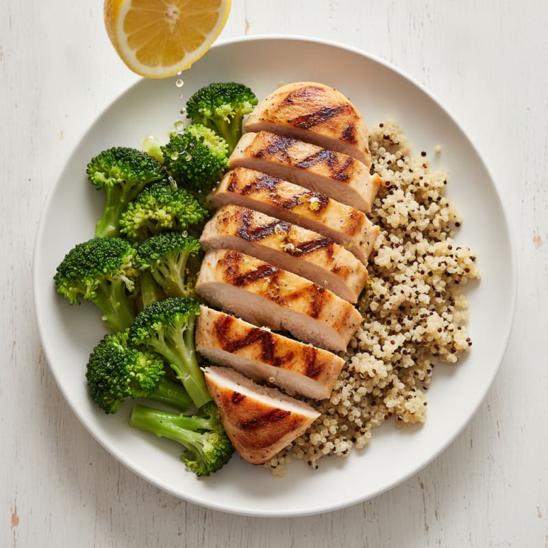 Grilled Chicken Breast with Quinoa and Steamed Broccoli