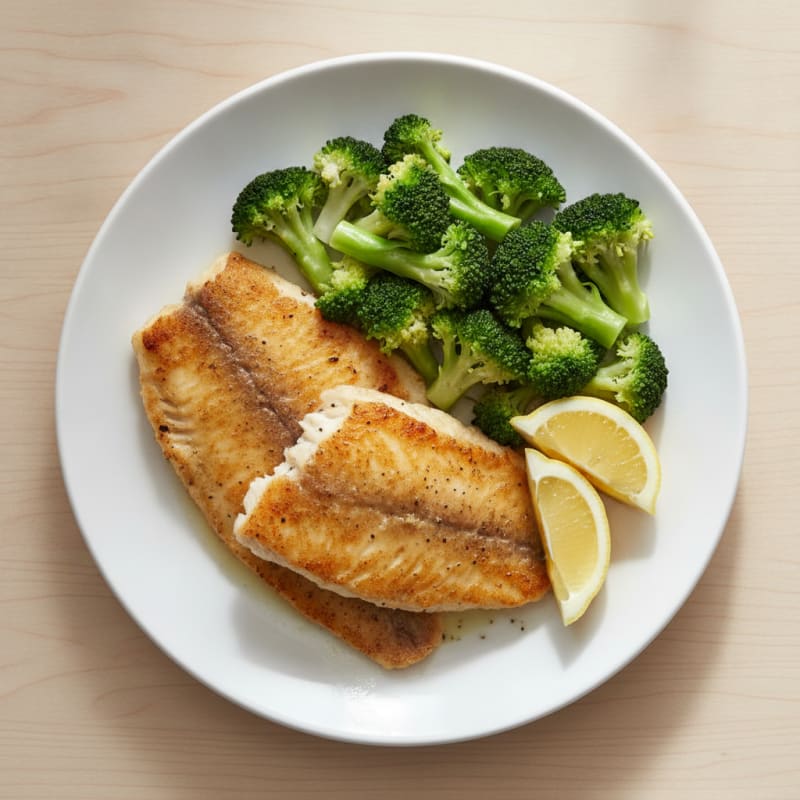 Seared Tilapia with Steamed Broccoli and Lemon