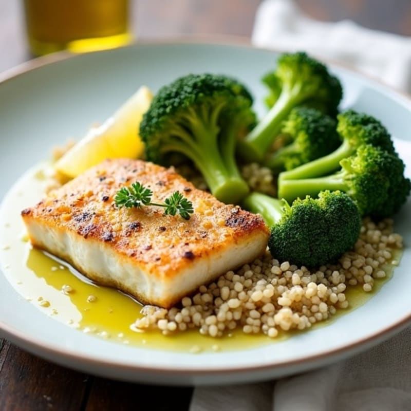 Baked Cod with Steamed Broccoli and Quinoa