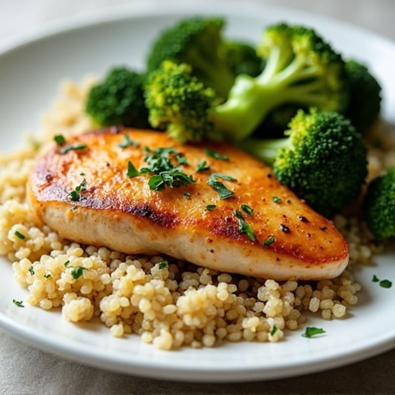 Grilled Chicken Breast with Roasted Broccoli and Quinoa