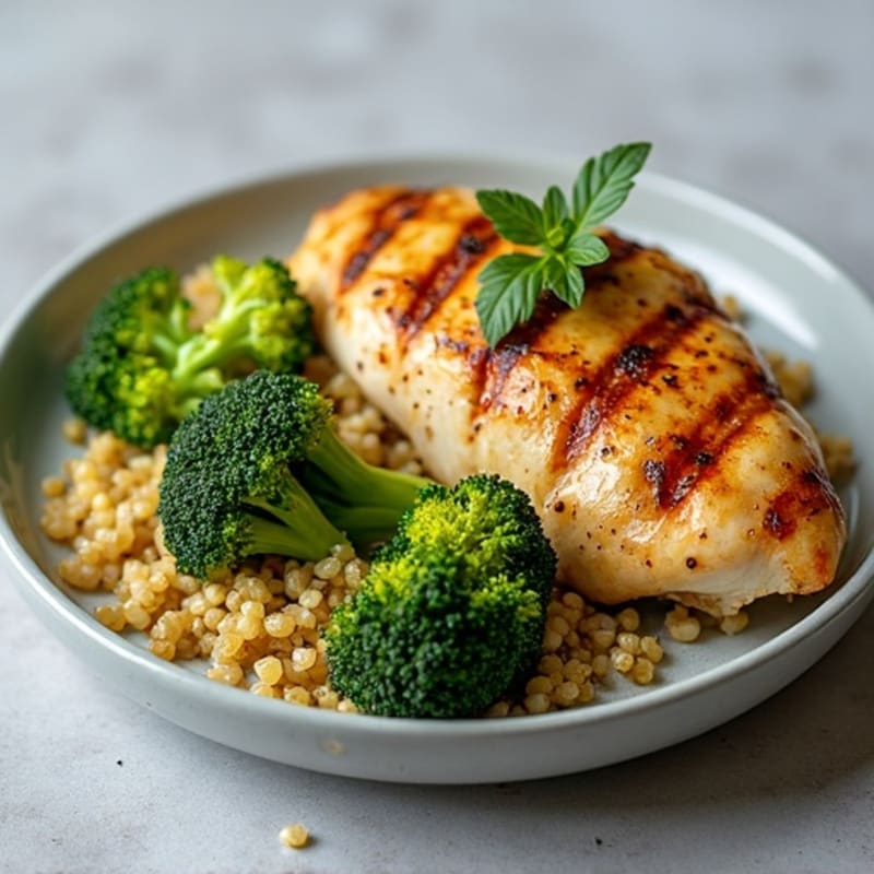 Grilled Chicken Breast with Quinoa and Roasted Broccoli