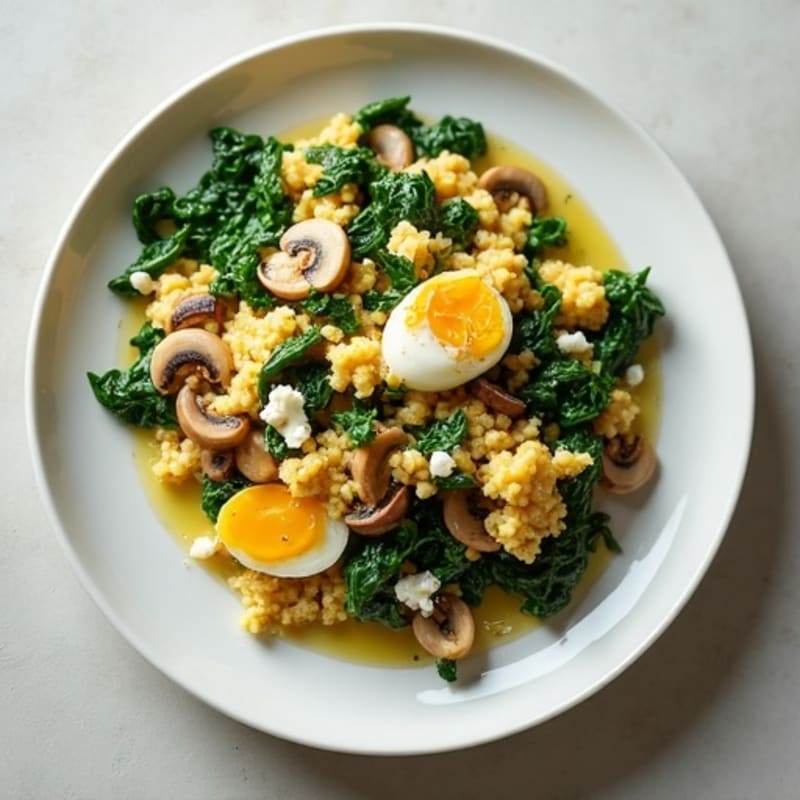 Egg White Spinach Scramble with Cottage Cheese and Sautéed Mushrooms