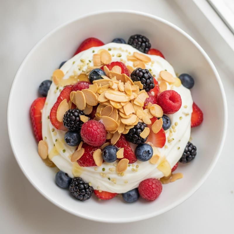 Greek Yogurt Protein Parfait with Mixed Berries and Almonds