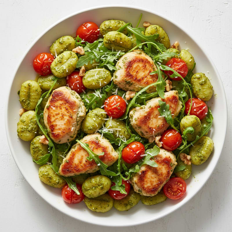 Gnocchi with Arugula Pesto and Cherry Tomatoes