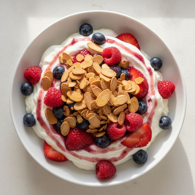 Greek Yogurt Protein Parfait with Mixed Berries and Almonds