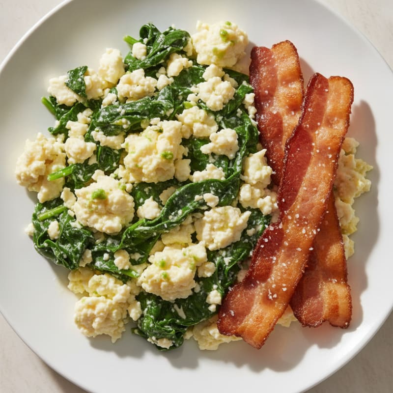 Cottage Cheese Scramble with Spinach and Turkey Bacon