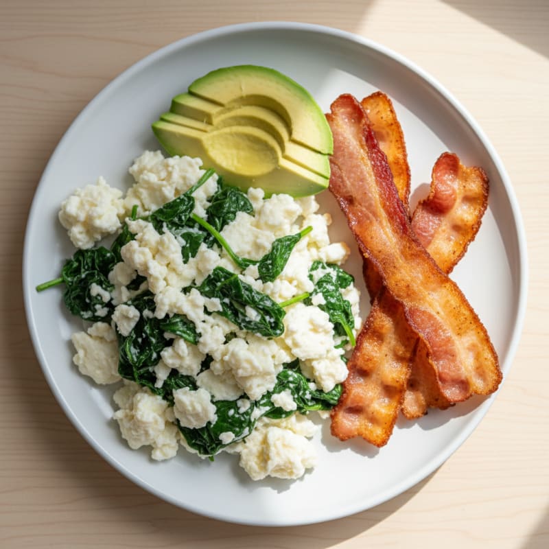 Egg White and Spinach Scramble with Turkey Bacon