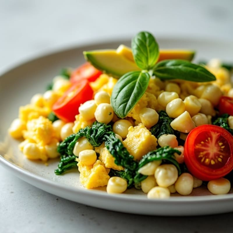 Egg White and Cottage Cheese Scramble with Sautéed Spinach and Cherry Tomatoes