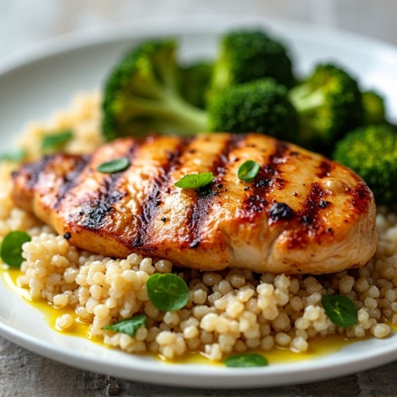Grilled Chicken Breast with Quinoa and Roasted Broccoli