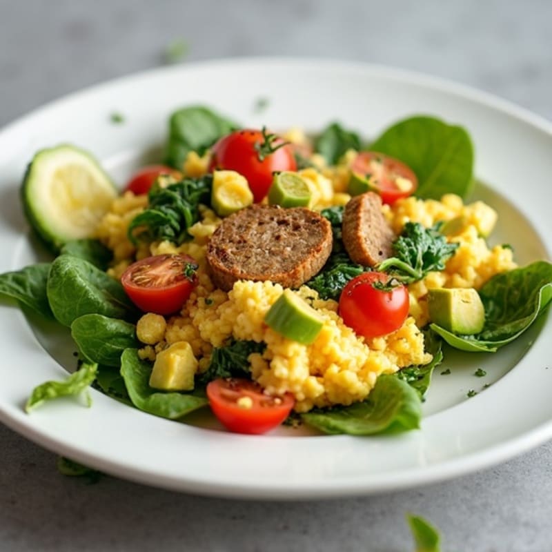 Egg White and Spinach Scramble with Turkey Sausage