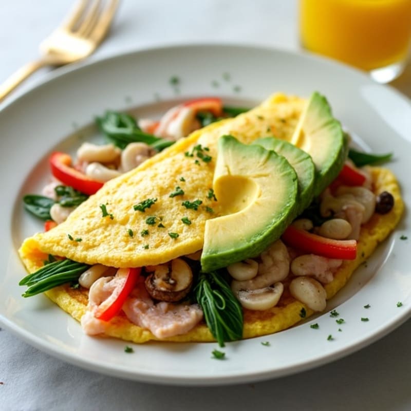 Egg White Veggie Omelet with Cottage Cheese and Smoked Turkey