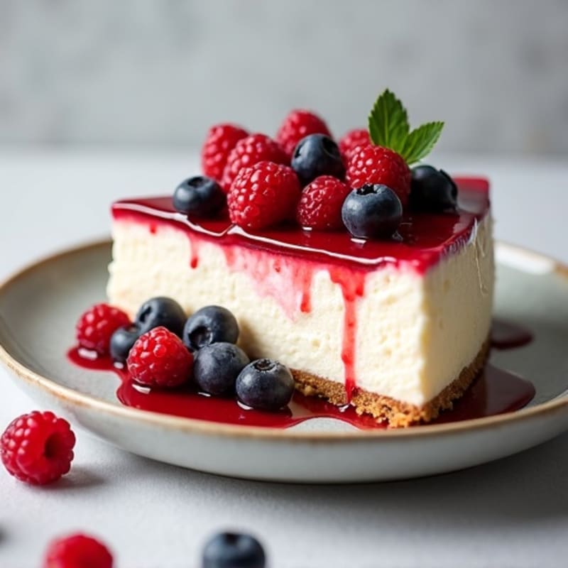 Greek Yogurt Protein Cheesecake with Mixed Berries