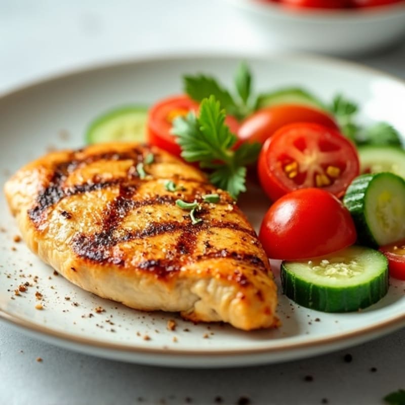 Grilled Chicken Breast with Cucumber Tomato Salad