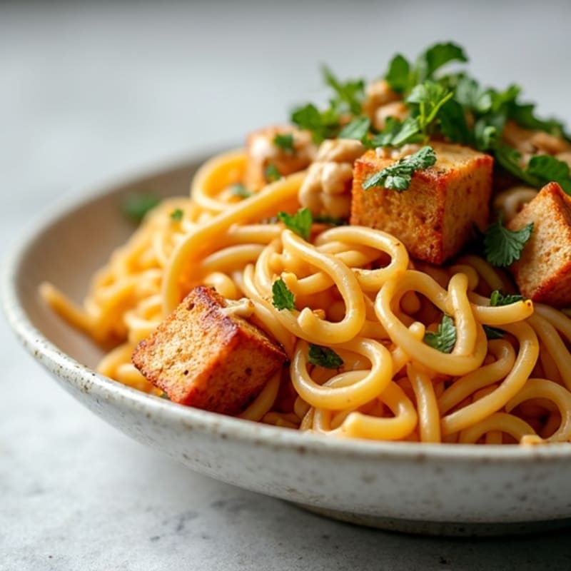 Creamy Peanut-Ginger Rice Noodles with Crispy Tofu