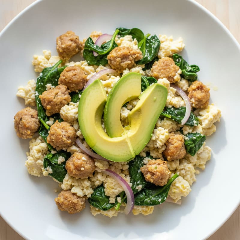 Egg White and Turkey Sausage Scramble with Spinach and Avocado