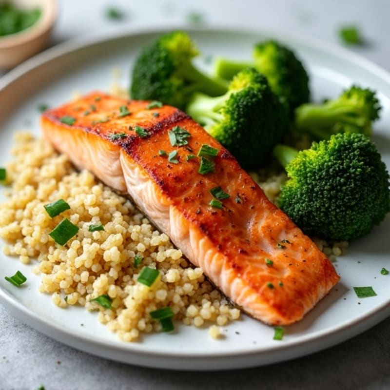 Seared Salmon with Roasted Broccoli and Quinoa