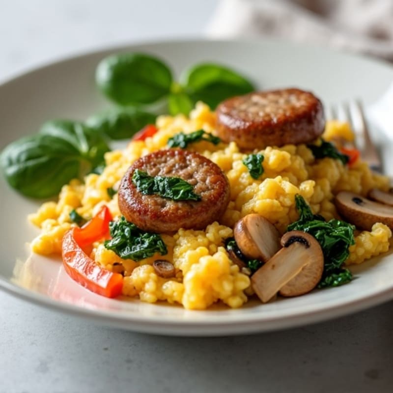 Egg White Scramble with Turkey Sausage and Spinach