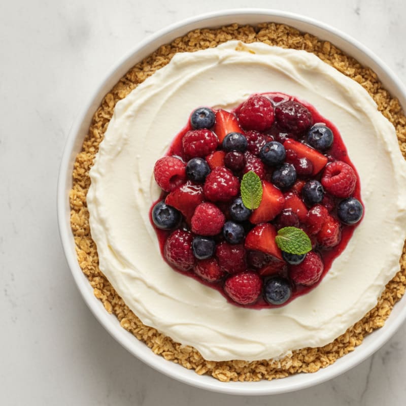 Greek Yogurt Protein Cheesecake with Mixed Berries