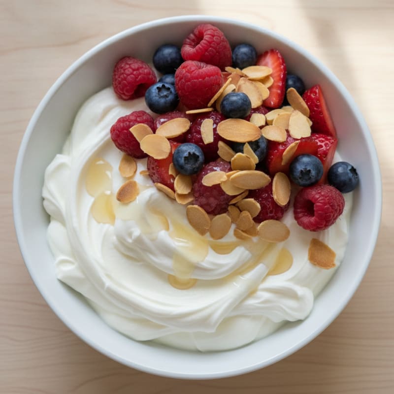 Creamy Greek Yogurt Protein Bowl with Mixed Berries and Almonds