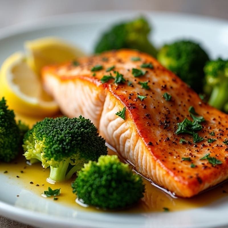 Flaky Oven Roasted Salmon with Crispy Lemon-Garlic Roasted Broccoli