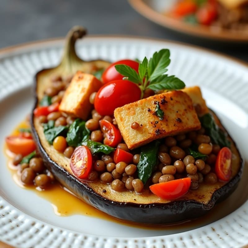 Roasted Eggplant Stuffed with Savory Lentils and Vegetables